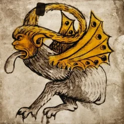 Boutiques de musées Animal fantastique tirant la langue, à pattes de quadrupède, tête et ailes de dragon (panneaux aluminium) Clearance