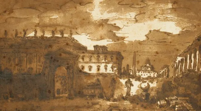 Panneaux Aluminium|Toiles Sur Châssis<Boutiques de musées A Rome : intérieur d'une cour où sont déposés des fragments d'antiques (panneaux aluminium)