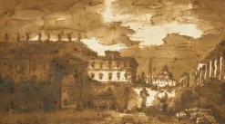 Boutiques de musées A Rome : intérieur d'une cour où sont déposés des fragments d'antiques (panneaux acryliques) New