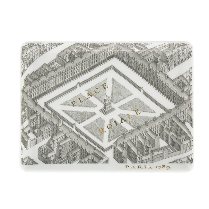 Art De La Table<Boutiques de musées Assiette rectangulaire "Plan de Turgot" - Or, Porcelaine