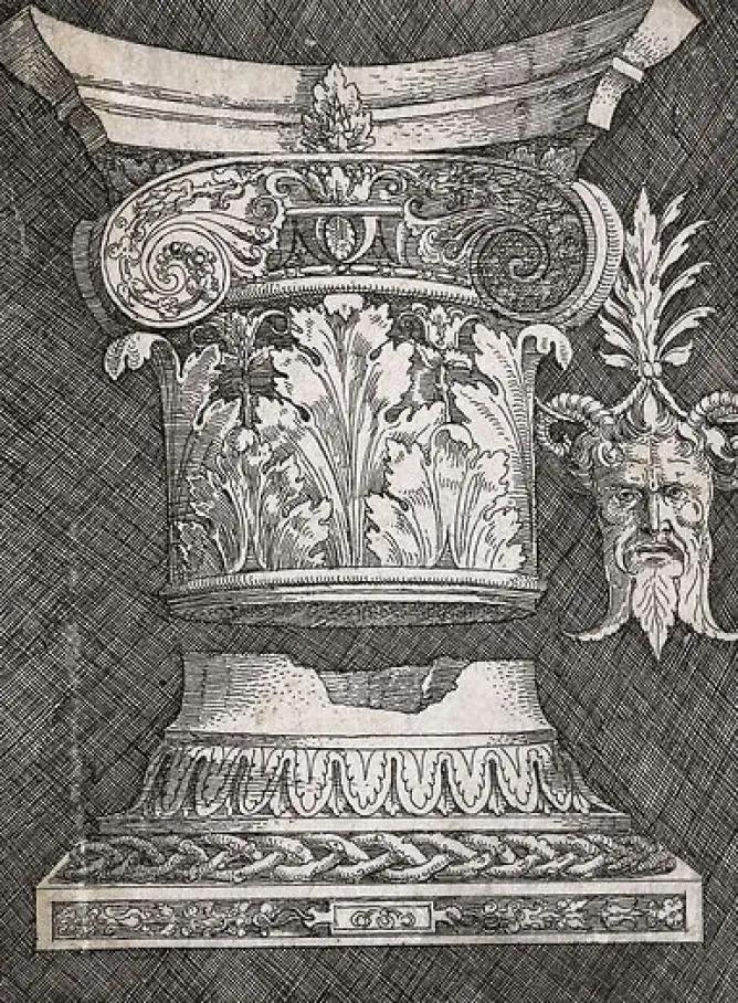 Boutiques de musées Base et chapiteau de colonne avec un ornement en forme de masque (panneaux aluminium) Hot