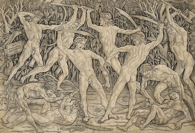 Boutiques de musées Bataille de dix hommes nus (panneaux aluminium) Discount