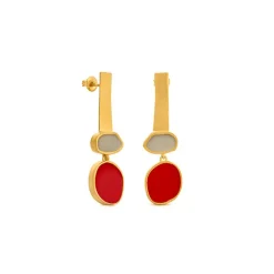 Boutiques de musées Boucles d'oreilles dorées Collage rouge - Joidart Outlet