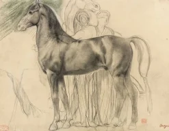 Boutiques de musées Cheval de profil à gauche et deux femmes retenant un cheval, étude pour Sémiramis construisant Babylone (panneaux aluminium) Sale