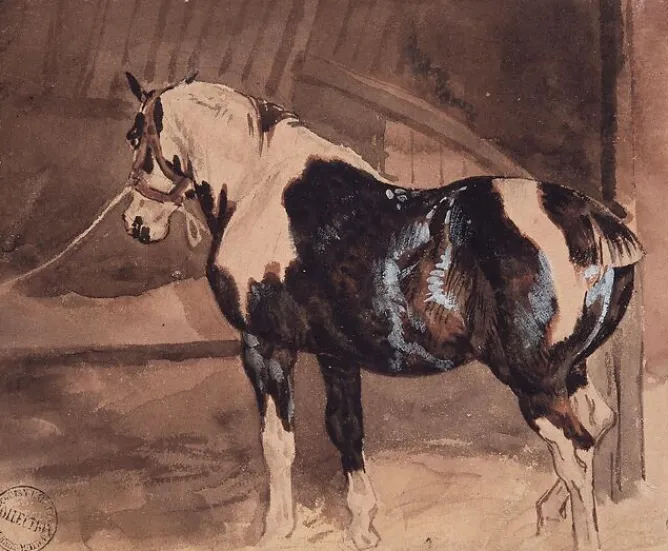 Boutiques de musées Cheval pie au repos à l'écurie (panneaux acryliques) Online