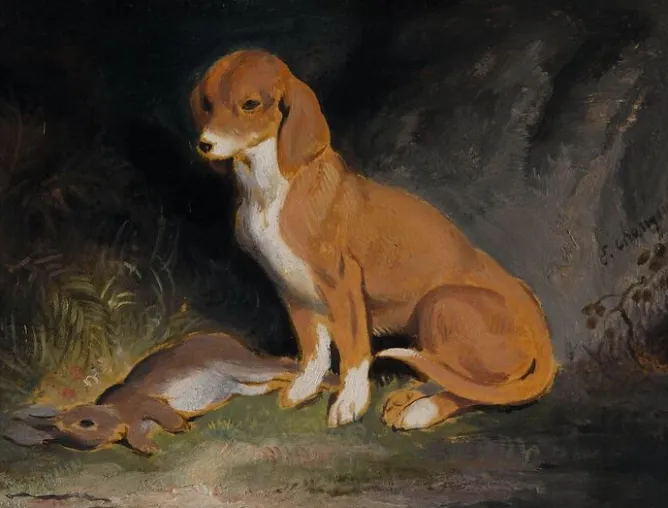 Boutiques de musées Chien gardant un lapin mort (toiles sans cadre) Discount