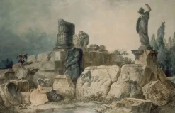 Boutiques de musées Deux jeunes femmes dessinant dans un site de ruines antiques (panneaux aluminium)