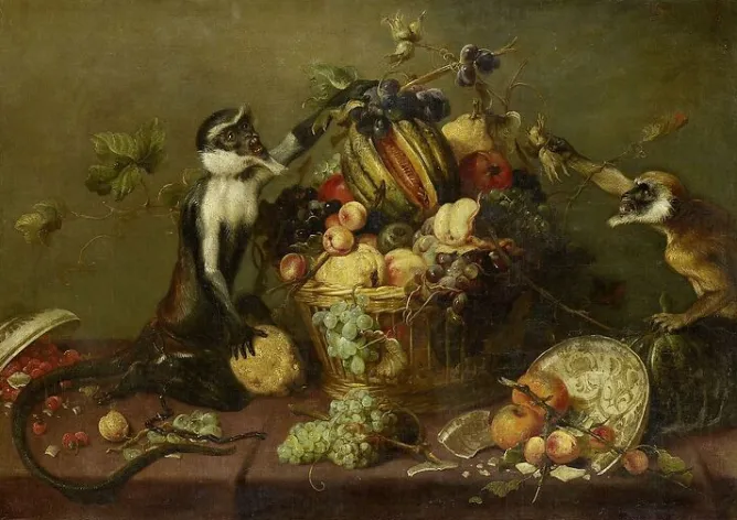 Panneaux Aluminium|Toiles Sur Châssis<Boutiques de musées Deux singes pillant une corbeille de fruits (panneaux aluminium)