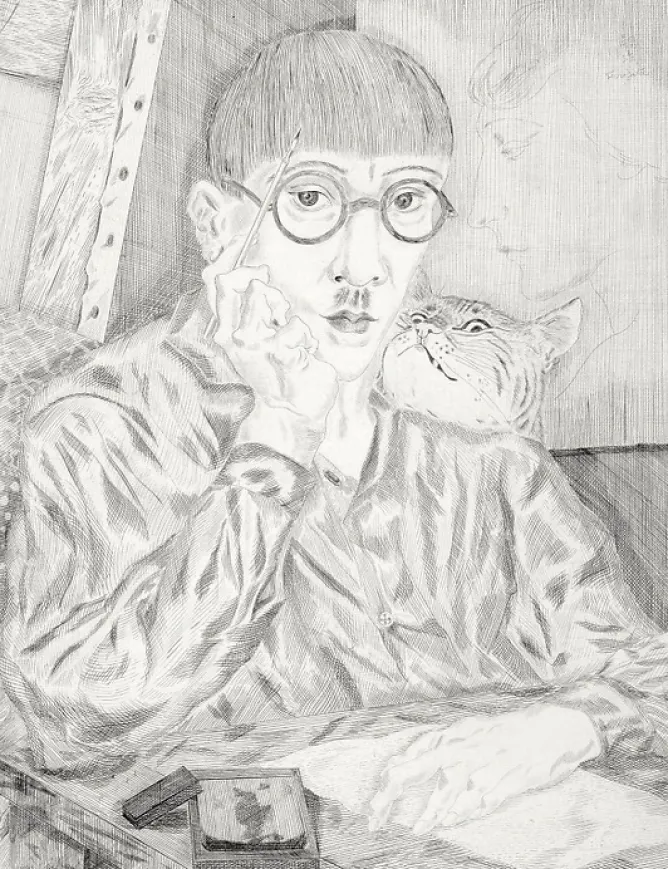 Boutiques de musées Estampe Autoportrait de l'artiste au chat - Foujita New