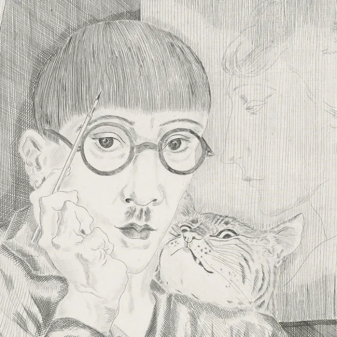 Boutiques de musées Estampe Autoportrait de l'artiste au chat - Foujita New