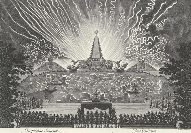 Personnages Et Évènements Historiques<Boutiques de musées Estampe Cinquième journée - Feu d'artifice sur le canal de Versailles - Jean Lepautre