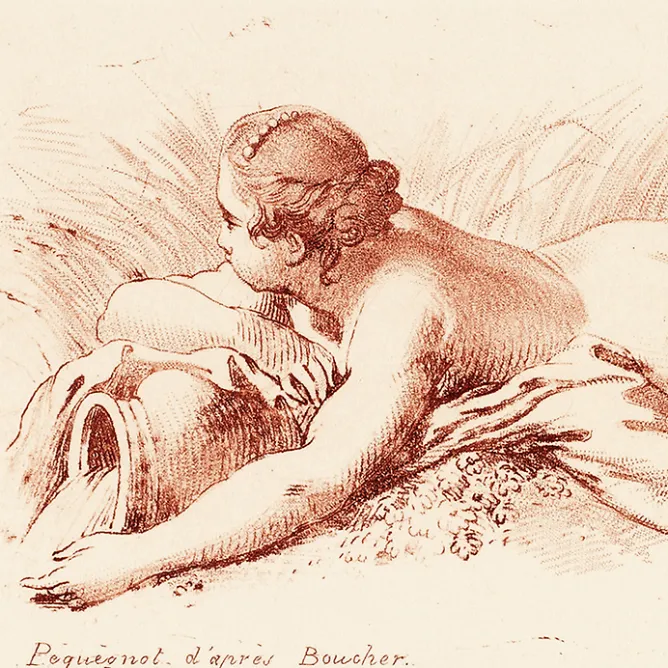 Boutiques de musées Estampe Femme nue couchée sur le ventre tenant un vase Hot