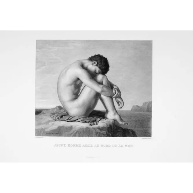 Boutiques de musées Estampe Jeune homme assis au bord de la mer - Hippolyte Flandrin Outlet