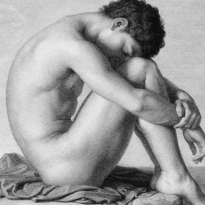 Boutiques de musées Estampe Jeune homme assis au bord de la mer - Hippolyte Flandrin Outlet