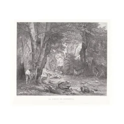 Boutiques de musées Estampe La Remise des chevreuils d'Emile Daumont d'après Gustave Courbet Clearance