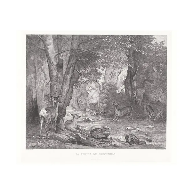 Boutiques de musées Estampe La Remise des chevreuils d'Emile Daumont d'après Gustave Courbet Clearance