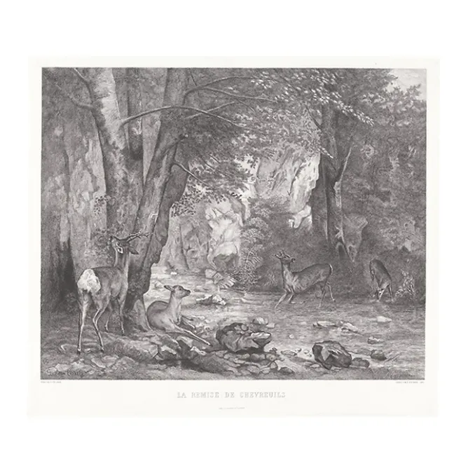 Boutiques de musées Estampe La Remise des chevreuils d'Emile Daumont d'après Gustave Courbet Clearance