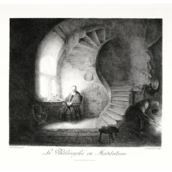 Boutiques de musées Estampe Le philosophe en méditation - Rembrandt Sale