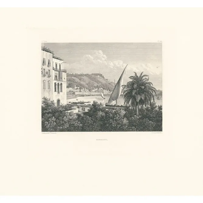 Architecture Et Villes<Boutiques de musées Estampe Le port de Mergellina, Naples, côté du Pausylippe