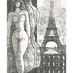 Paris Et Le Louvre|Art Moderne<Boutiques de musées Estampe Nu à la tour Eiffel - Marcel Gromaire 1952