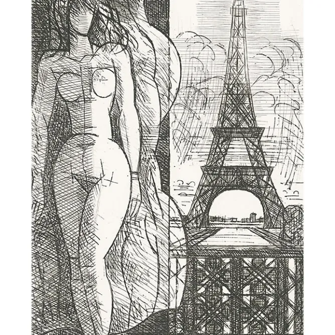 Paris Et Le Louvre|Art Moderne<Boutiques de musées Estampe Nu à la tour Eiffel - Marcel Gromaire 1952