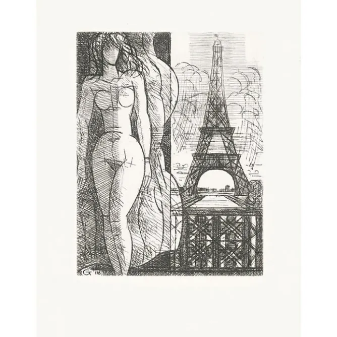 Paris Et Le Louvre|Art Moderne<Boutiques de musées Estampe Nu à la tour Eiffel - Marcel Gromaire 1952