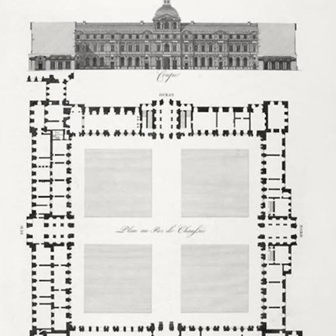 Paris Et Le Louvre<Boutiques de musées Estampe Plan, élévation et coupe du Louvre - Louis-Pierre Baltard