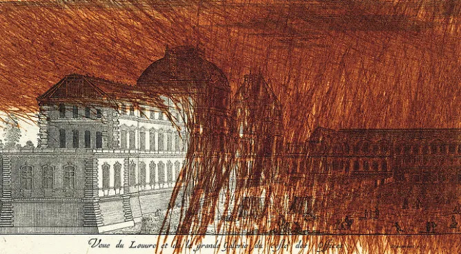 Paris Et Le Louvre|Créations Contemporaines<Boutiques de musées Estampe Vue du Louvre et de la Grande Galerie du côté des offices - Arnulf Rainer 1992