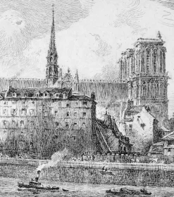Boutiques de musées Estampe Vue du quai aux fleurs en 1880 - Alfred-Louis Brunet-Debaines Sale