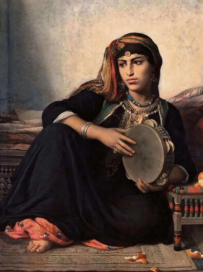 Boutiques de musées Fellah fille d’un Cheikh El Bahalede jouant du tambourin (panneaux acryliques) Sale