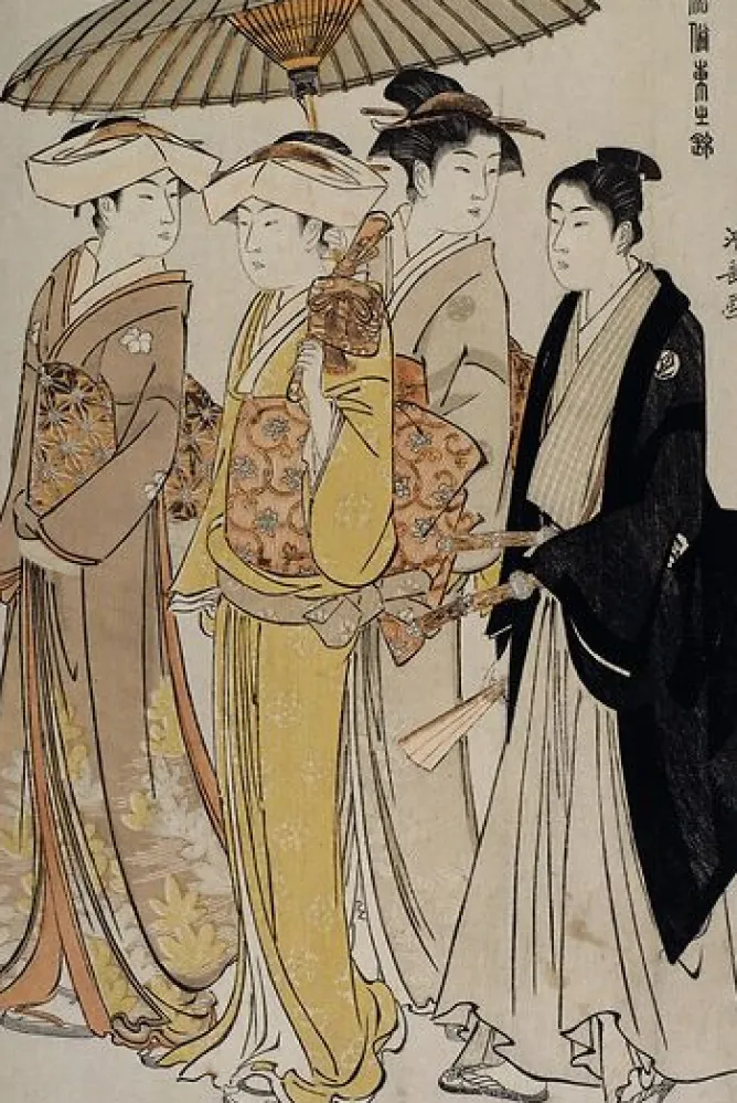 Boutiques de musées Filles de samouraï accompagnées d'un jeune homme (panneaux aluminium) New