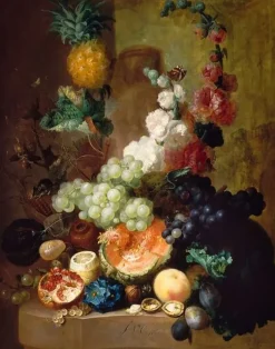 Boutiques de musées Fleurs et fruits sur une corniche de pierre (toiles encadrées) Clearance