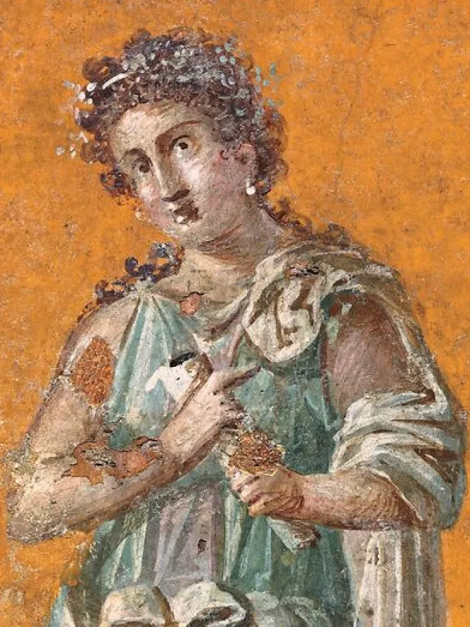 Boutiques de musées Fresque représentant Calliope, muse de la poésie épique (détail), 62-79 après J.-C. (toiles encadrées) Discount
