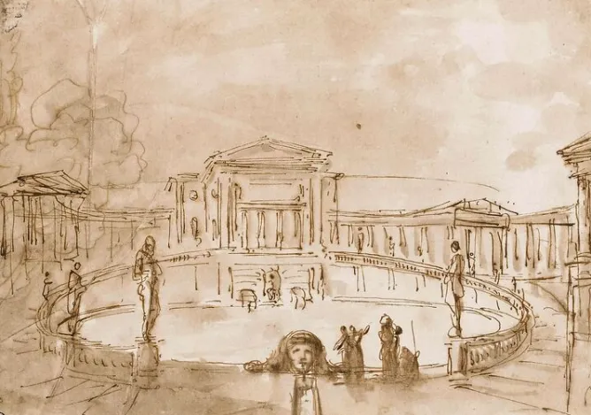 Toiles Sans Cadre|Toiles Sur Châssis<Boutiques de musées Grand bassin central entouré d'une balustrade, au centre d'une place (toiles sans cadre)