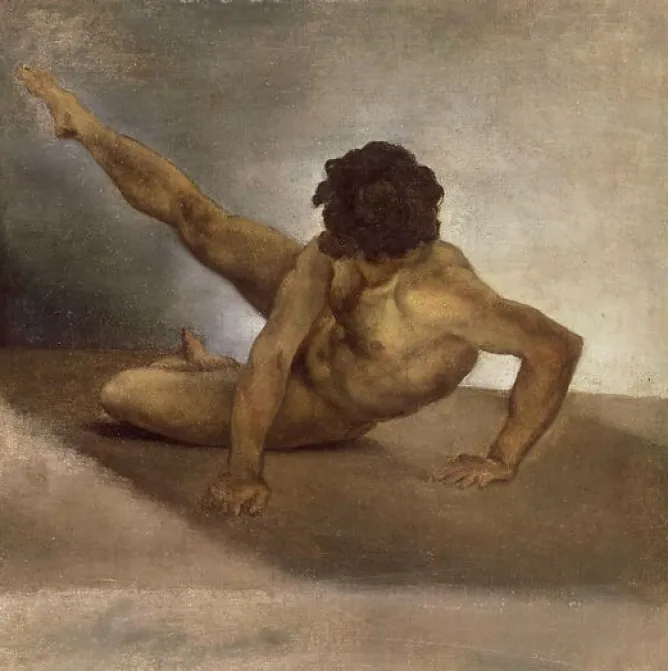 Boutiques de musées Homme nu renversé sur le sol (panneaux aluminium) Hot