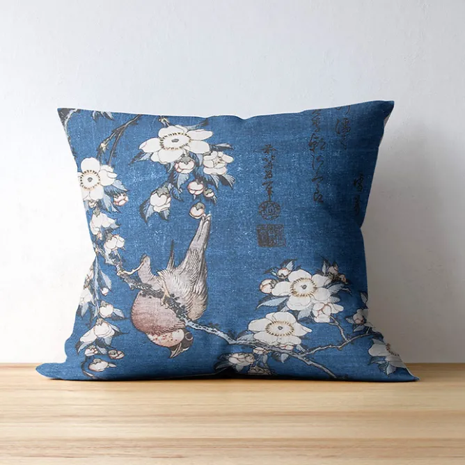 Art De La Maison<Boutiques de musées Housse de coussin Katsushika Hokusai - Bouvreuil et cerisier - 40x40 cm