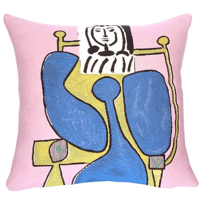 Boutiques de musées Housse de coussin Picasso Femme assise à la robe bleue Online