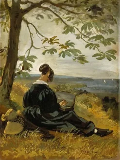 Panneaux Aluminium|Toiles Sans Cadre<Boutiques de musées Jeune femme dessinant au pied d'un arbre (panneaux aluminium)