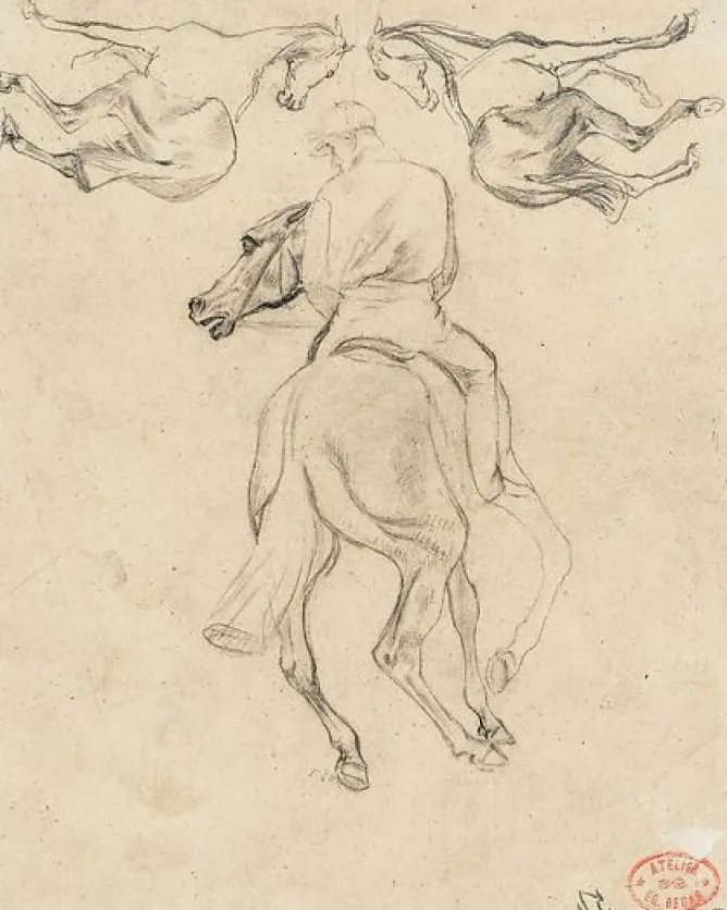 Boutiques de musées Jockey à cheval, vu de dos, et deux chevaux (toiles sur châssis) Online