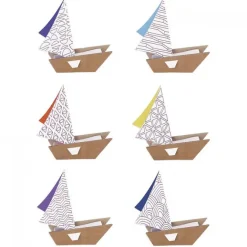 Boutiques de musées Kit de 6 voiliers en carton à colorier et à construire Discount