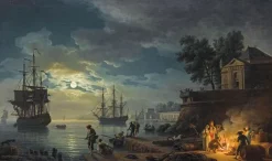 Boutiques de musées La nuit ; un port de mer au clair de lune (panneaux acryliques) Hot