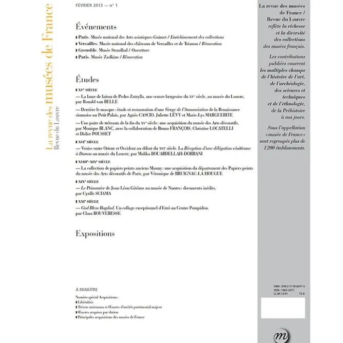 Boutiques de musées La Revue des musées de France No 2013-1 - Revue du Louvre Discount
