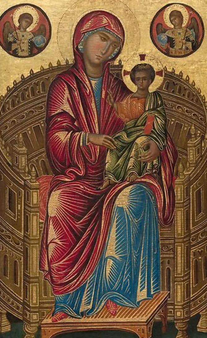 Boutiques de musées La Vierge et l'Enfant en trône avec deux anges, dite Madone Mellon (affiches d'art encadrées) Clearance