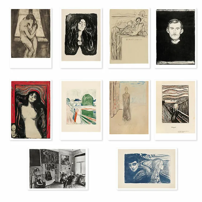 Cartes Et Marques Pages<Boutiques de musées Lot de 10 cartes postales Edvard Munch. Un poème de vie, d'amour et de mort - 14 x 22 cm