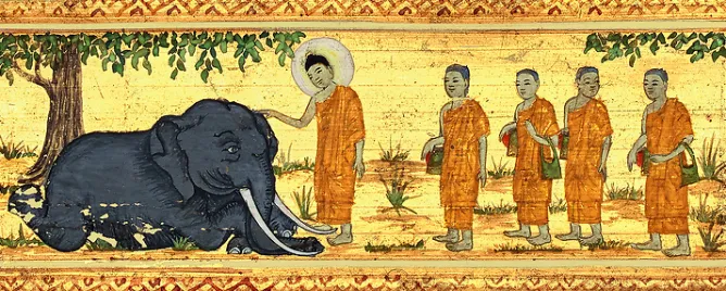 Boutiques de musées Miracle de l'éléphant furieux à Rajagriha (détail) (toiles sans cadre) Sale