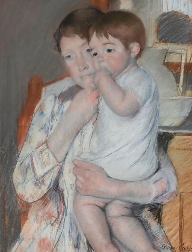 Panneaux Aluminium|Panneaux Acryliques<Boutiques de musées Mère et enfant : la femme tient sur ses genoux son enfant qui suce son pouce (panneaux aluminium)
