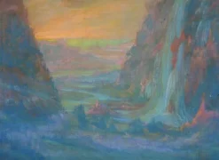 Boutiques de musées Paysage de montagne avec cascade au soleil couchant (toiles sans cadre) Hot