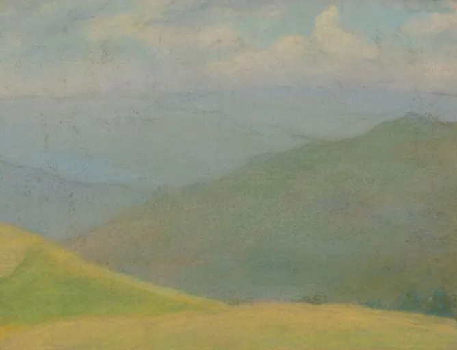 Boutiques de musées Paysage de montagne avec prairie jaune au premier plan (panneaux acryliques) Outlet