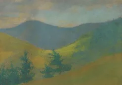 Boutiques de musées Paysage de montagne avec sapins au premier plan (panneaux acryliques) Sale