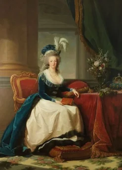 Boutiques de musées Reine Marie-Antoinette assise, en manteau bleu et robe blanche, tenant un livre à la main (panneaux aluminium) Hot